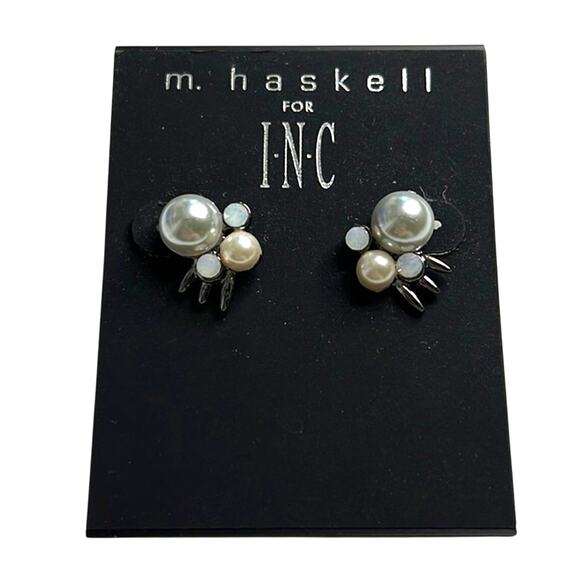 INC International Concepts Ivory & Silver Pearl Stud Earrings, NWT! - Picture 1 of 3